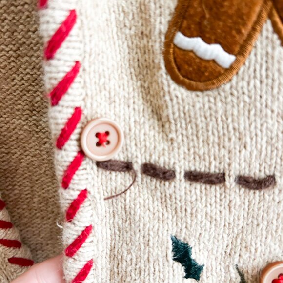 VINTAGE Crystal Kobe Ramie & Cotton Knit w/Christmas Cookie Appliqué Cardigan - Picture 10 of 12